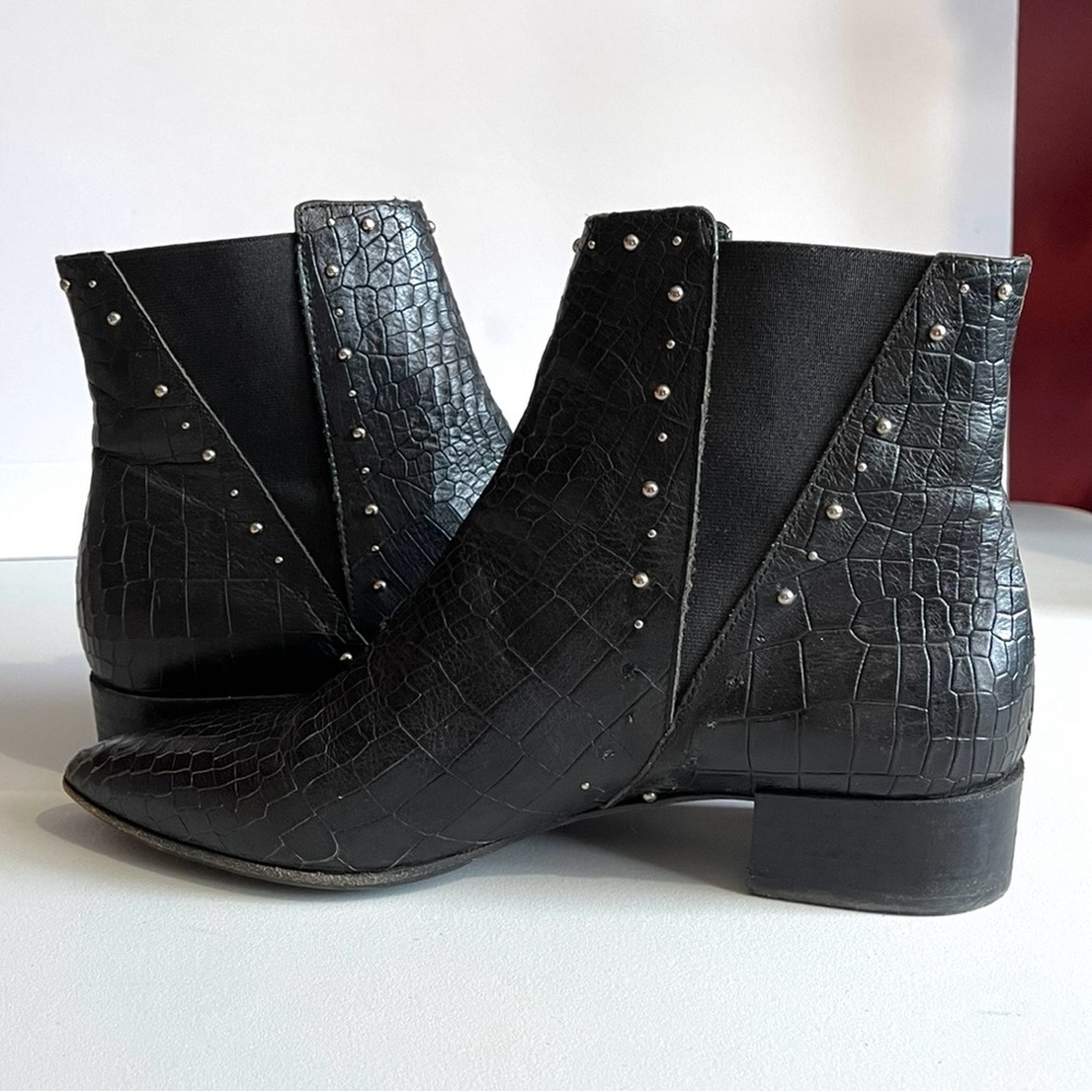 Napoleoni Women’s Studded Black Croc-Pattern Ankle Booties